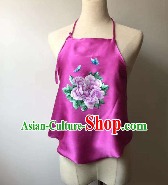 Chinese Embroidered Peony Rosy Silk Bellyband National Women Stomachers Tang Suit Underwear