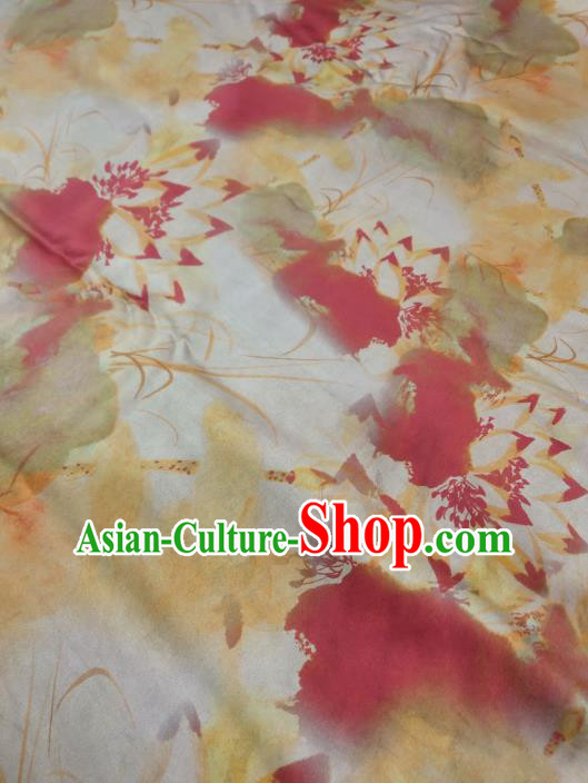 China Traditional Gambiered Guangdong Gauze Cheongsam Satin Fabric Classical Lotus Pattern Yellow Silk