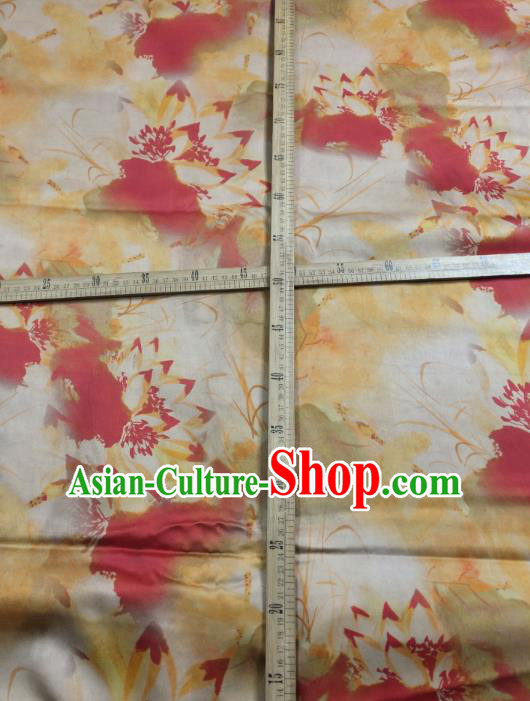 China Traditional Gambiered Guangdong Gauze Cheongsam Satin Fabric Classical Lotus Pattern Yellow Silk