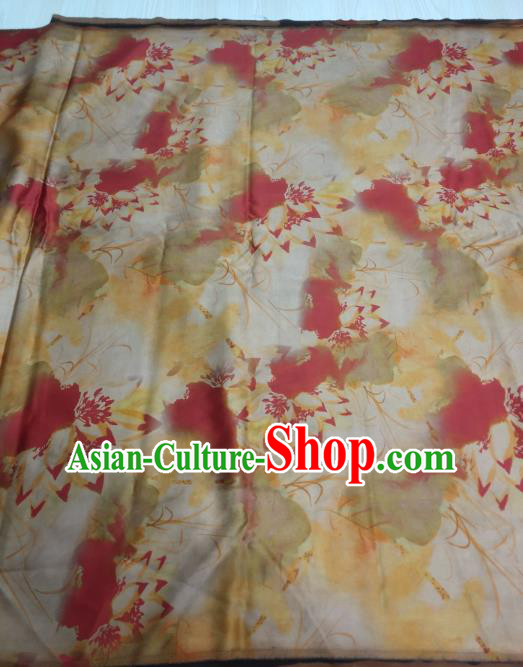 China Traditional Gambiered Guangdong Gauze Cheongsam Satin Fabric Classical Lotus Pattern Yellow Silk