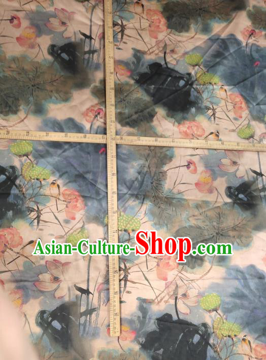 China Traditional Ink Painting Lotus Gambiered Guangdong Gauze Cheongsam Satin Fabric Classical Silk Cloth