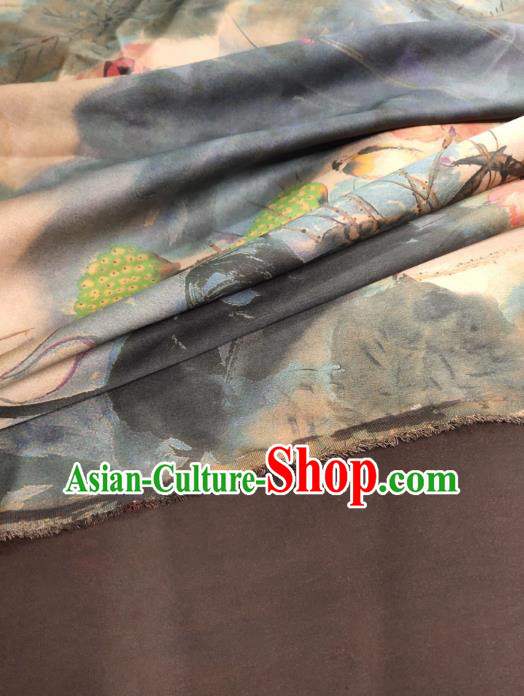 China Traditional Ink Painting Lotus Gambiered Guangdong Gauze Cheongsam Satin Fabric Classical Silk Cloth