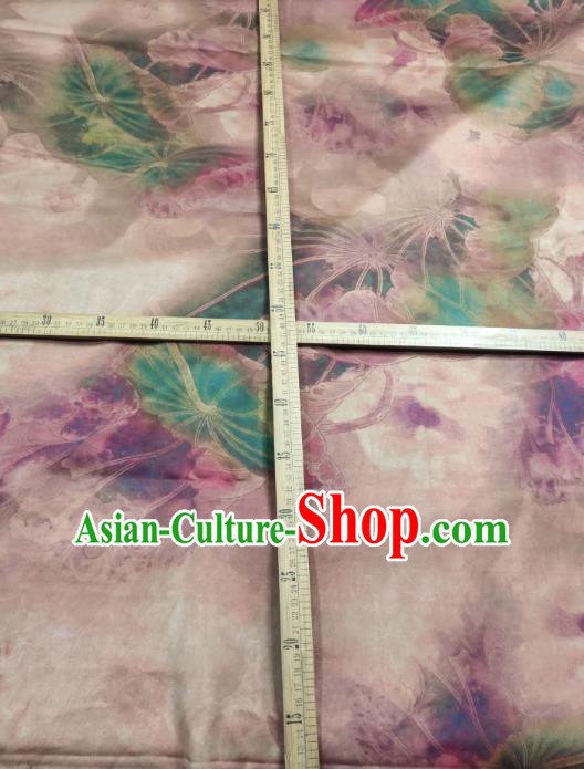 China Classical Silk Cloth Traditional Pink Lotus Pattern Gambiered Guangdong Gauze Cheongsam Satin Fabric