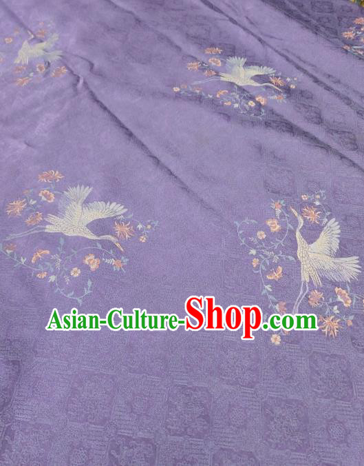 China Traditional Cranes Pattern Violet Gambiered Guangdong Gauze Cheongsam Fabric Classical Jacquard Silk Cloth