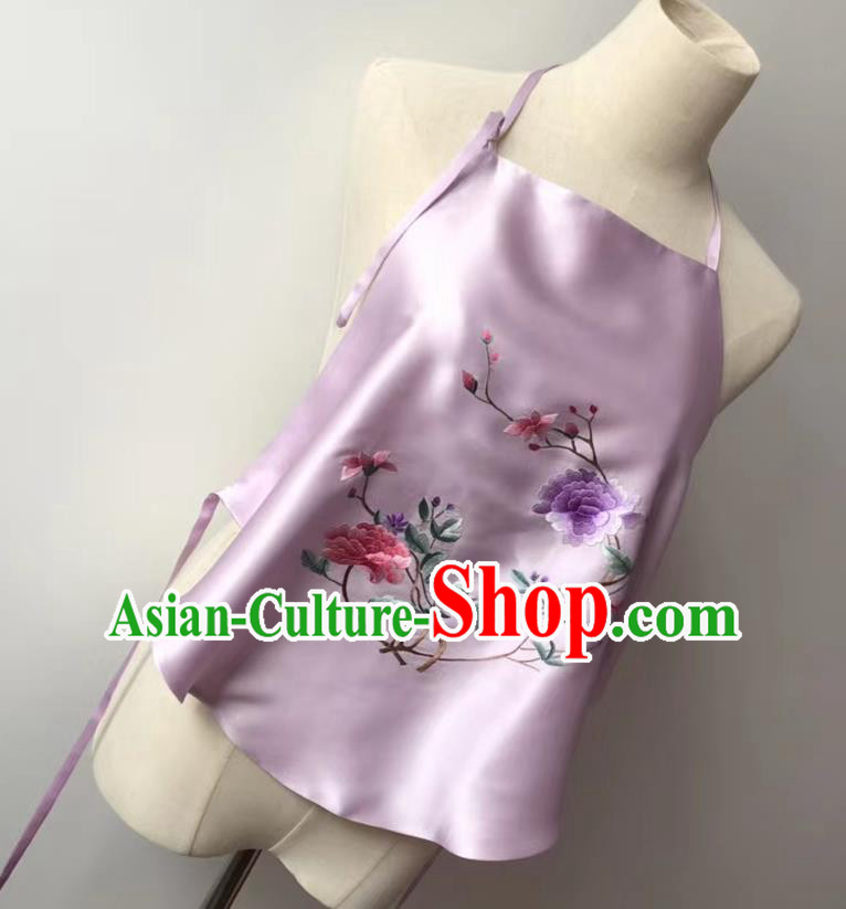 Chinese Embroidered Peony Flowers Lilac Silk Bellyband National Women Stomachers Tang Suit Undergarment