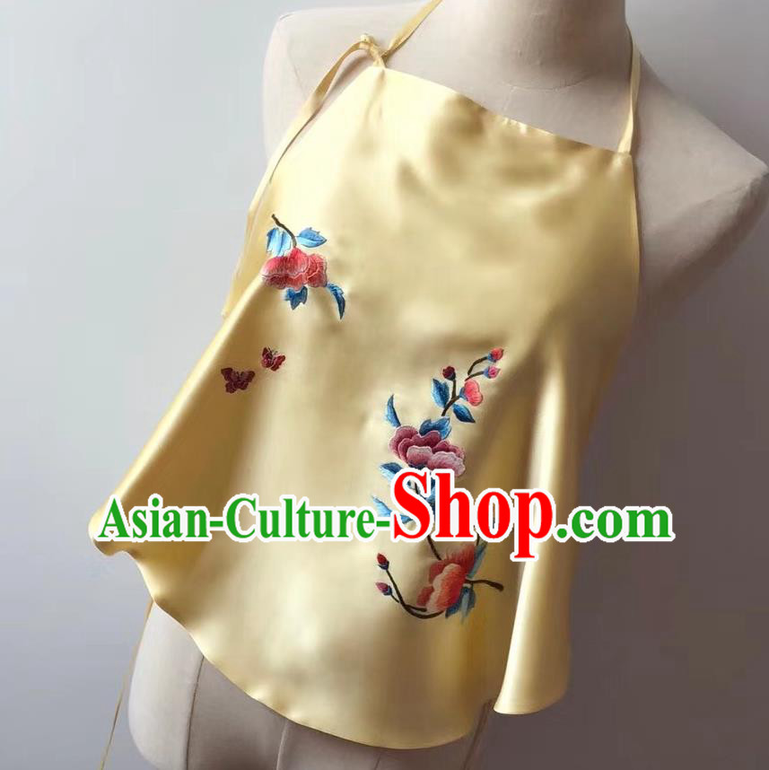 Chinese Tang Suit Undergarment Embroidered Flowers Yellow Silk Bellyband National Women Stomachers