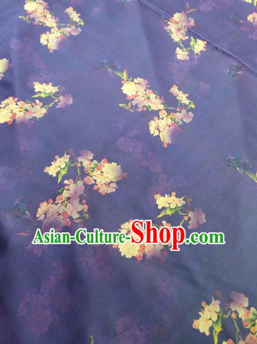 China Traditional Pear Blossom Pattern Gambiered Guangdong Gauze Cheongsam Satin Fabric Classical Purple Silk Cloth