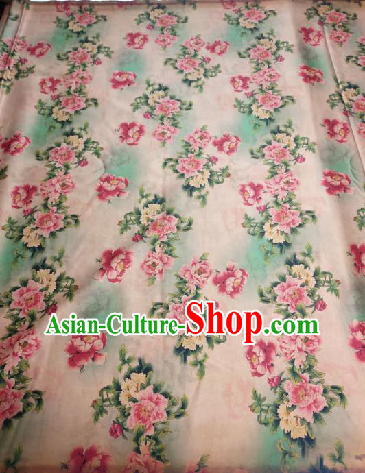 China Light Pink Satin Cloth Cheongsam Silk Fabric Traditional Peony Pattern Gambiered Guangdong Gauze