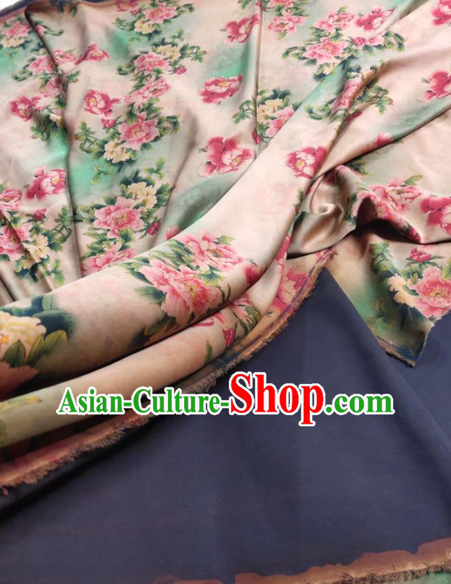 China Light Pink Satin Cloth Cheongsam Silk Fabric Traditional Peony Pattern Gambiered Guangdong Gauze
