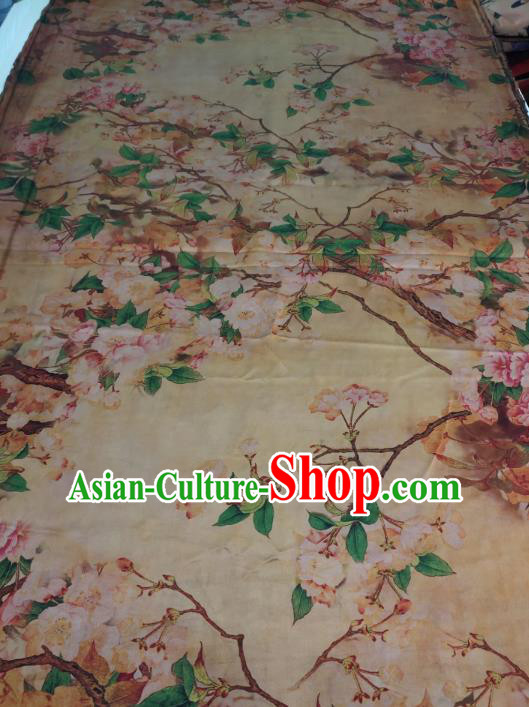 China Yellow Satin Cloth Traditional Begonia Pattern Gambiered Guangdong Gauze Cheongsam Silk Fabric