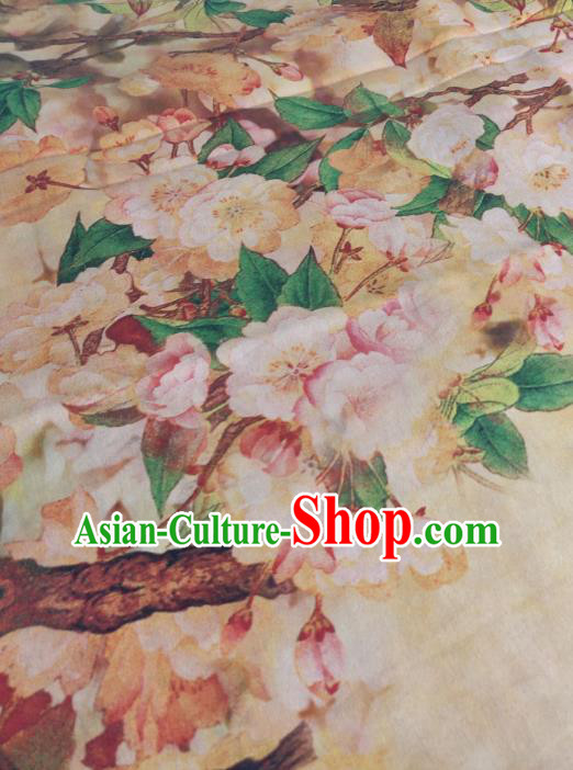 China Yellow Satin Cloth Traditional Begonia Pattern Gambiered Guangdong Gauze Cheongsam Silk Fabric
