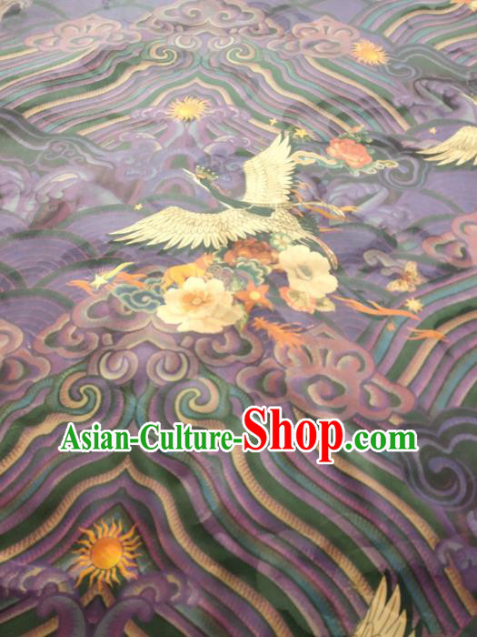 China Cheongsam Silk Fabric Traditional Wave Cranes Pattern Purple Gambiered Guangdong Gauze