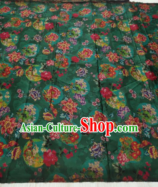 China Traditional Cheongsam Silk Fabric Peony Pattern Gambiered Guangdong Gauze Green Satin Cloth