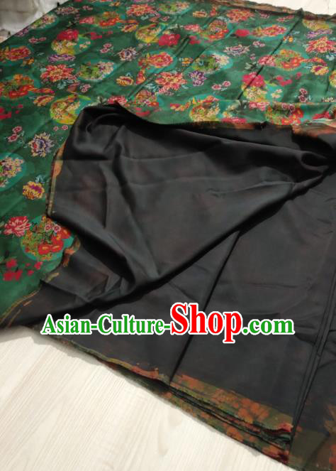 China Traditional Cheongsam Silk Fabric Peony Pattern Gambiered Guangdong Gauze Green Satin Cloth