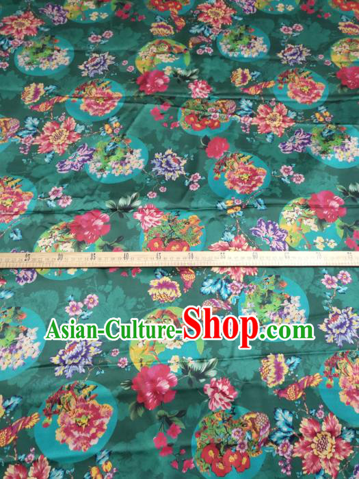 China Traditional Cheongsam Silk Fabric Peony Pattern Gambiered Guangdong Gauze Green Satin Cloth