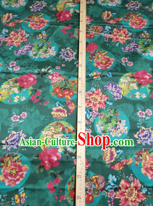 China Traditional Cheongsam Silk Fabric Peony Pattern Gambiered Guangdong Gauze Green Satin Cloth