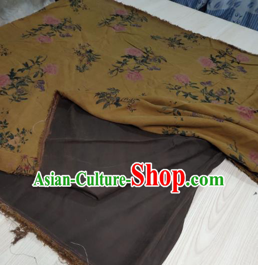 China Classical Peony Pattern Yellow Satin Cloth Cheongsam Gambiered Guangdong Gauze Traditional Silk Fabric