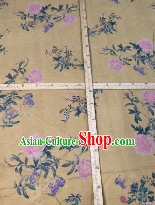 China Classical Peony Pattern Yellow Satin Cloth Cheongsam Gambiered Guangdong Gauze Traditional Silk Fabric