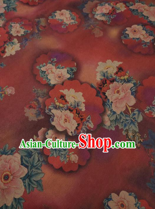 China Traditional Silk Fabric Classical Camellia Pattern Red Satin Cloth Cheongsam Gambiered Guangdong Gauze