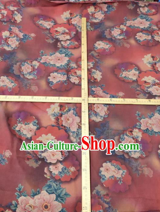 China Traditional Silk Fabric Classical Camellia Pattern Red Satin Cloth Cheongsam Gambiered Guangdong Gauze