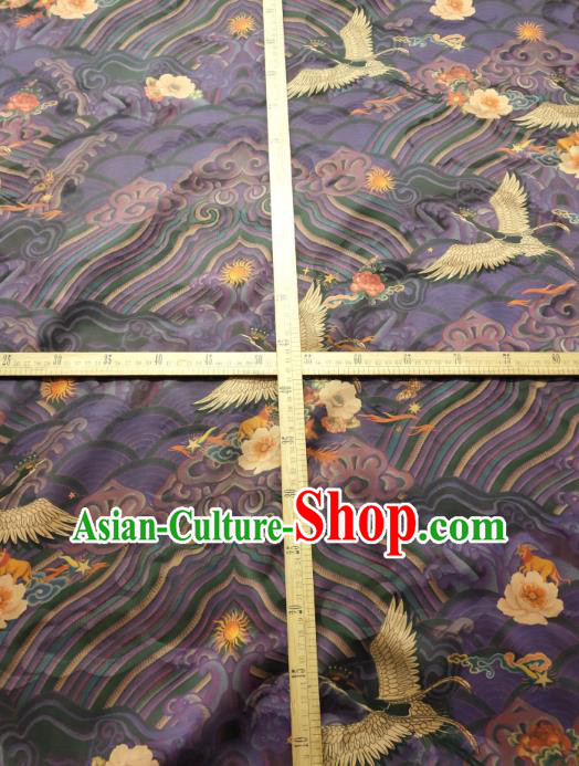 China Cheongsam Silk Fabric Traditional Wave Cranes Pattern Purple Gambiered Guangdong Gauze