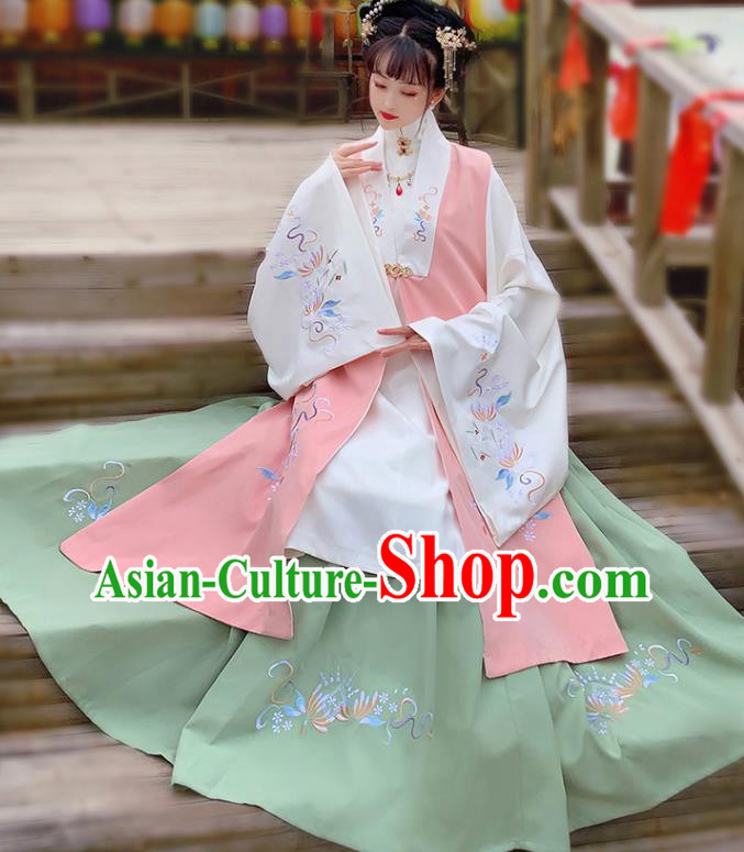 China Traditional Ming Dynasty Court Lady Embroidered Costumes Ancient Palace Beauty Hanfu Apparels Complete Set