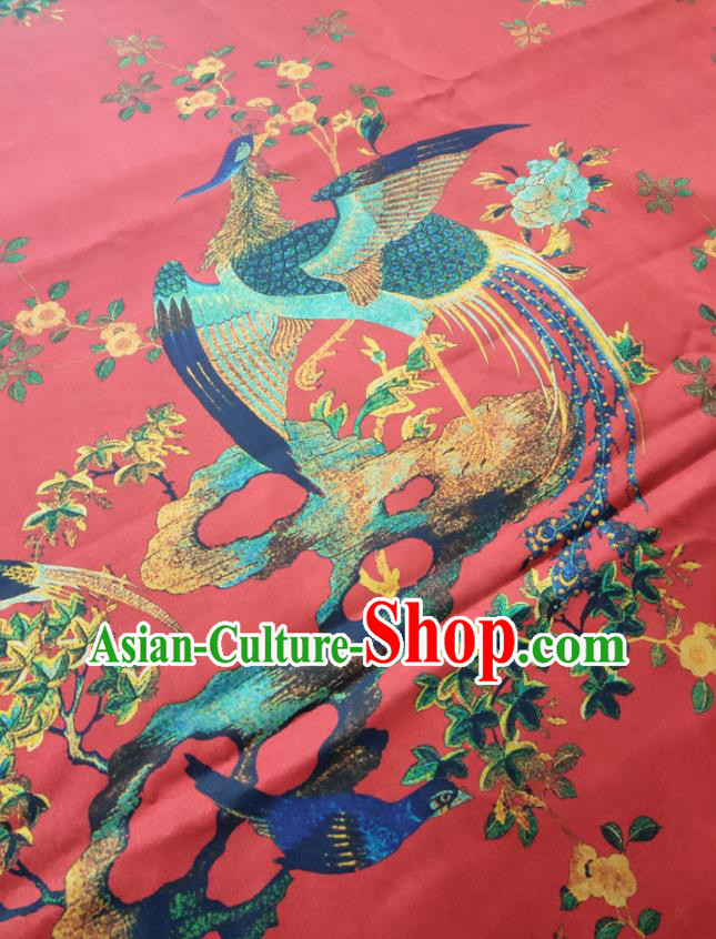 China Cheongsam Red Silk Fabric Traditional Phoenix Pattern Gambiered Guangdong Gauze Cloth