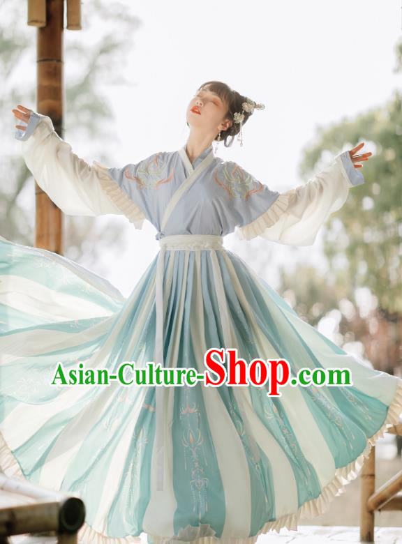 China Traditional Jin Dynasty Young Lady Dress Clothing Ancient Village Girl Hanfu Costumes