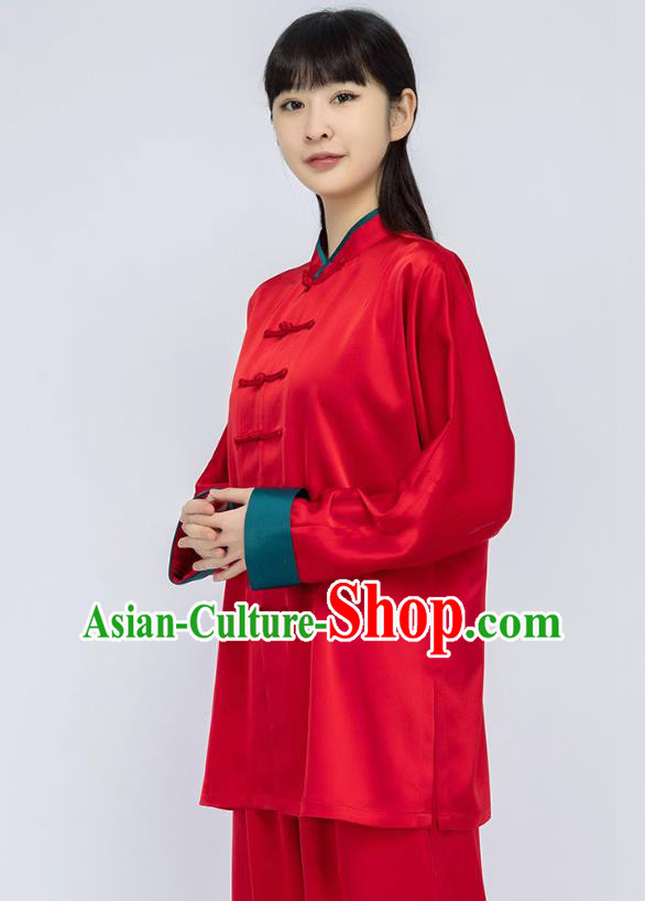 China Traditional Tai Chi Training Clothing Woman Martial Arts Red Silk Uniforms