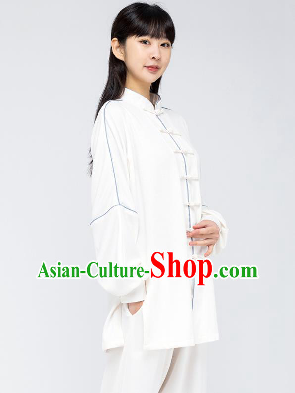 China Martial Arts Shirt and Pants Woman Tai Chi White Flax Uniforms Traditional Kung Fu Costumes