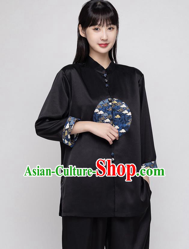 China Traditional Martial Arts Costumes Kung Fu Clothing Woman Tai Ji Performance Black Silk Uniforms