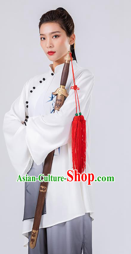 China Traditional Tai Chi Performance Costumes Woman Wushu Hand Painting Bamboo Uniforms