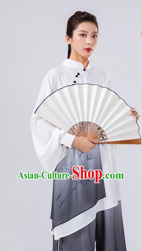 China Traditional Tai Chi Performance Costumes Woman Wushu Hand Painting Bamboo Uniforms