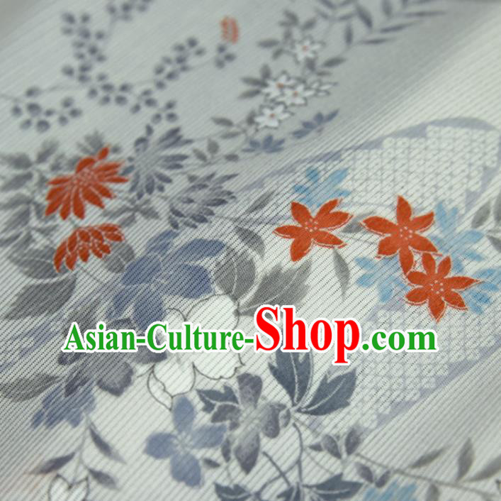 Asian Japan White Brocade Tapestry Traditional Japanese Kimono Chrysanthemum Pattern Silk Fabric