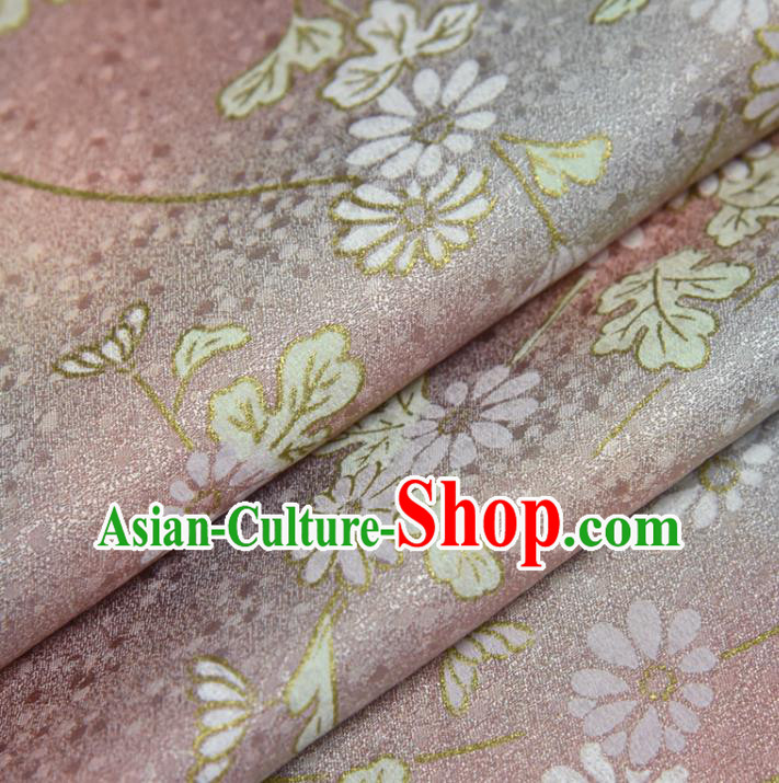 Traditional Japanese Kimono Chrysanthemum Pattern Silk Fabric Asian Japan Pink Brocade Tapestry