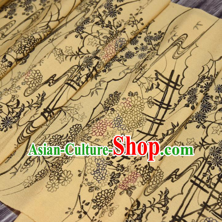 Asian Japan Brocade Tapestry Traditional Japanese Kimono Chrysanthemum Pattern Yellow Silk Fabric