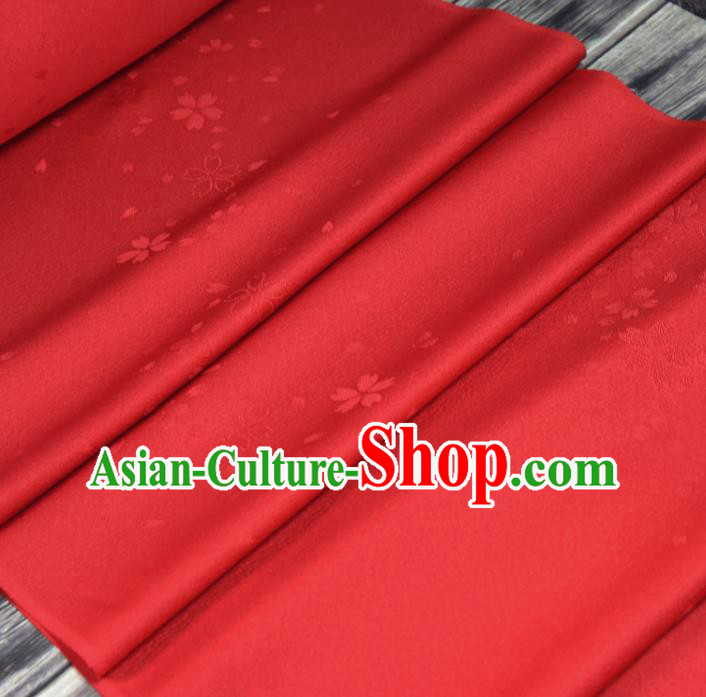 Asian Japan Sakura Pattern Brocade Tapestry Traditional Japanese Kimono Red Silk Fabric