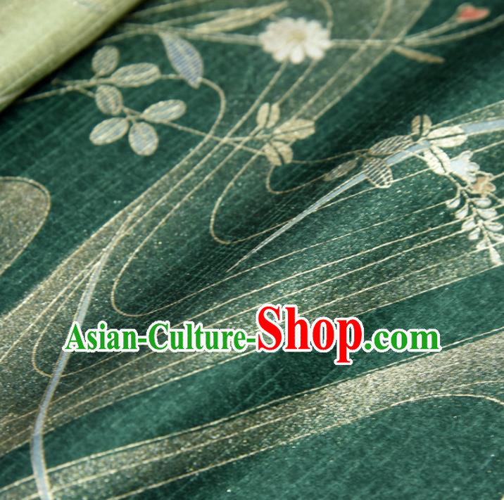 Asian Japan Chrysanthemum Orchids Pattern Brocade Tapestry Traditional Japanese Kimono Green Silk Fabric