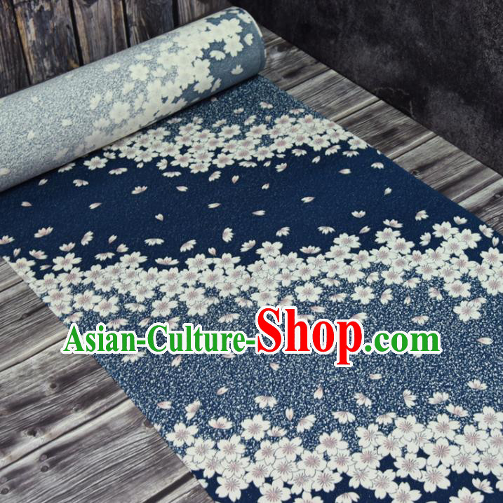 Asian Japan Sakura Pattern Brocade Tapestry Traditional Japanese Kimono Navy Silk Fabric