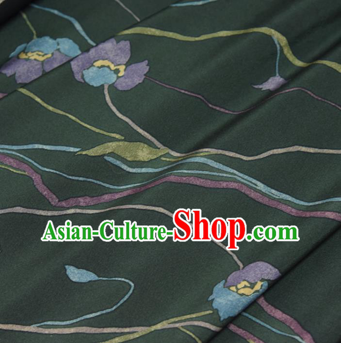 Asian Japan Flowers Pattern Atrovirens Brocade Tapestry Traditional Japanese Kimono Silk Fabric