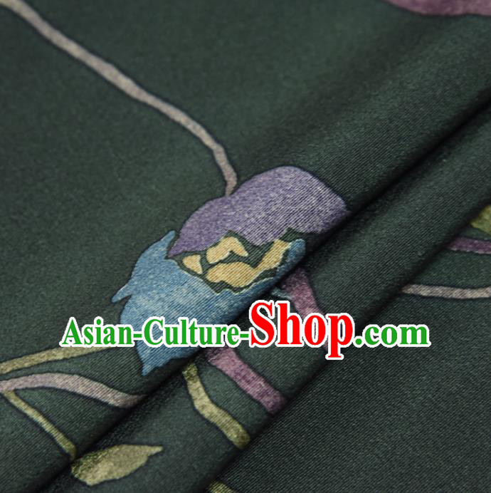 Asian Japan Flowers Pattern Atrovirens Brocade Tapestry Traditional Japanese Kimono Silk Fabric