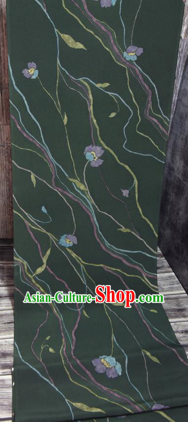 Asian Japan Flowers Pattern Atrovirens Brocade Tapestry Traditional Japanese Kimono Silk Fabric