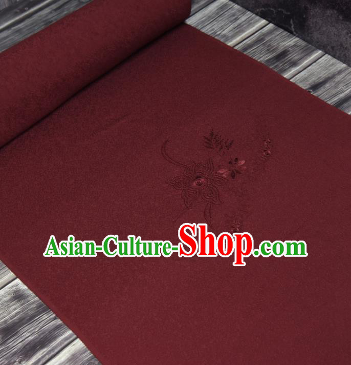 Traditional Japanese Kimono Dark Red Silk Fabric Asian Japan Classical Embroidered Pattern Brocade Tapestry