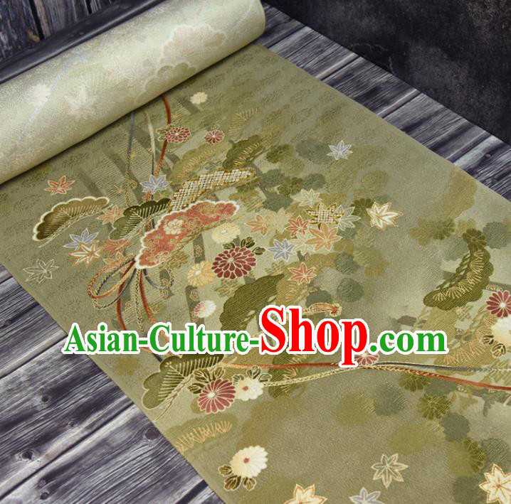 Asian Japan Chrysanthemum Pattern Brocade Tapestry Traditional Qipao Dress Green Silk Fabric
