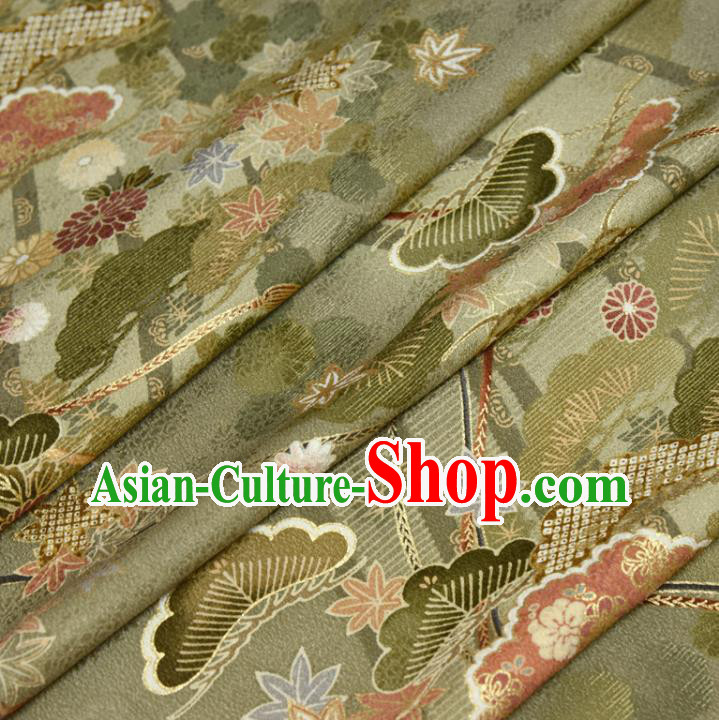 Asian Japan Chrysanthemum Pattern Brocade Tapestry Traditional Qipao Dress Green Silk Fabric