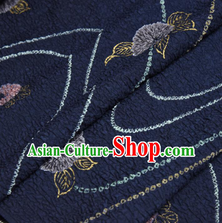 Asian Japan Camellia Pattern Brocade Tapestry Traditional Qipao Dress Navy Silk Fabric