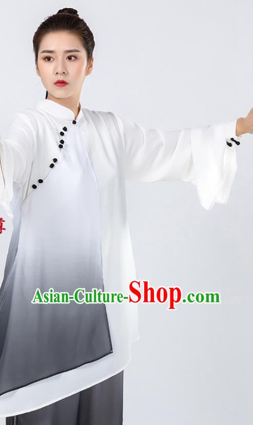 China Woman Kung Fu Wushu Grey Chiffon Uniforms Traditional Tai Chi Competition Clothing