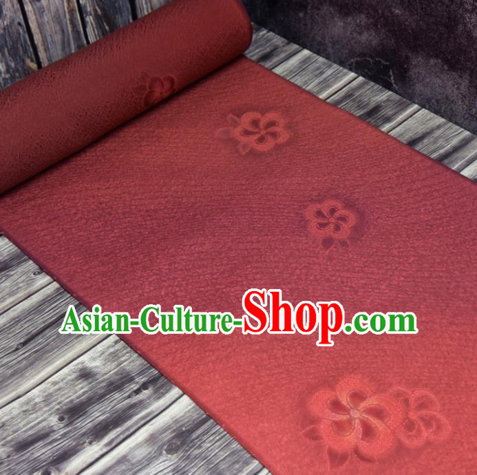 Traditional Japanese Yukata Pure Silk Fabric Asian Japan Kimono Classical Sakura Pattern Dark Red Brocade Material