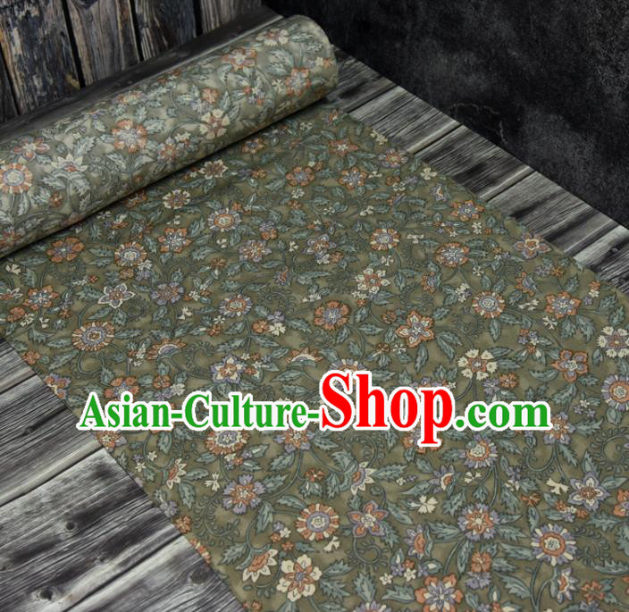 Traditional Japanese Belt Silk Fabric Asian Japan Kimono Classical Flowers Pattern Green Brocade Material