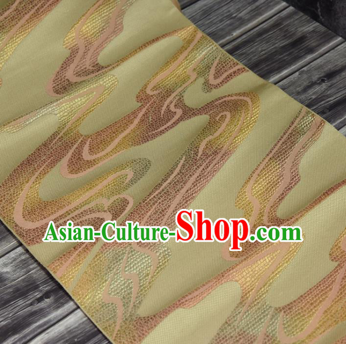 Traditional Japanese Belt Silk Fabric Asian Japan Kimono Classical Yellow Brocade Material